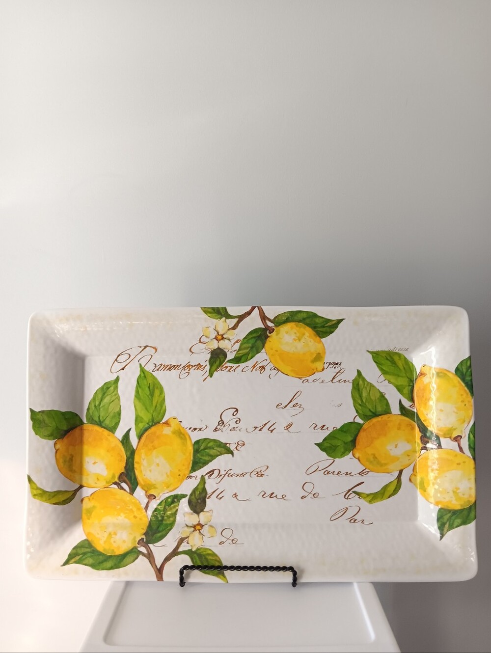 Nicole Miller Home Lemon Fruit Serving Tray Melamine White Yellow Green 21.5"